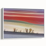 Framed canvas artwork showcasing an abstract landscape design with soft white tones, elegantly displayed from a side view, perfect for modern home decor.