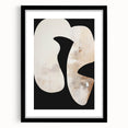 Abstract minimalist wall art framed with a black mat, showcasing geometric shapes and neutral tones, perfect for modern home decor.