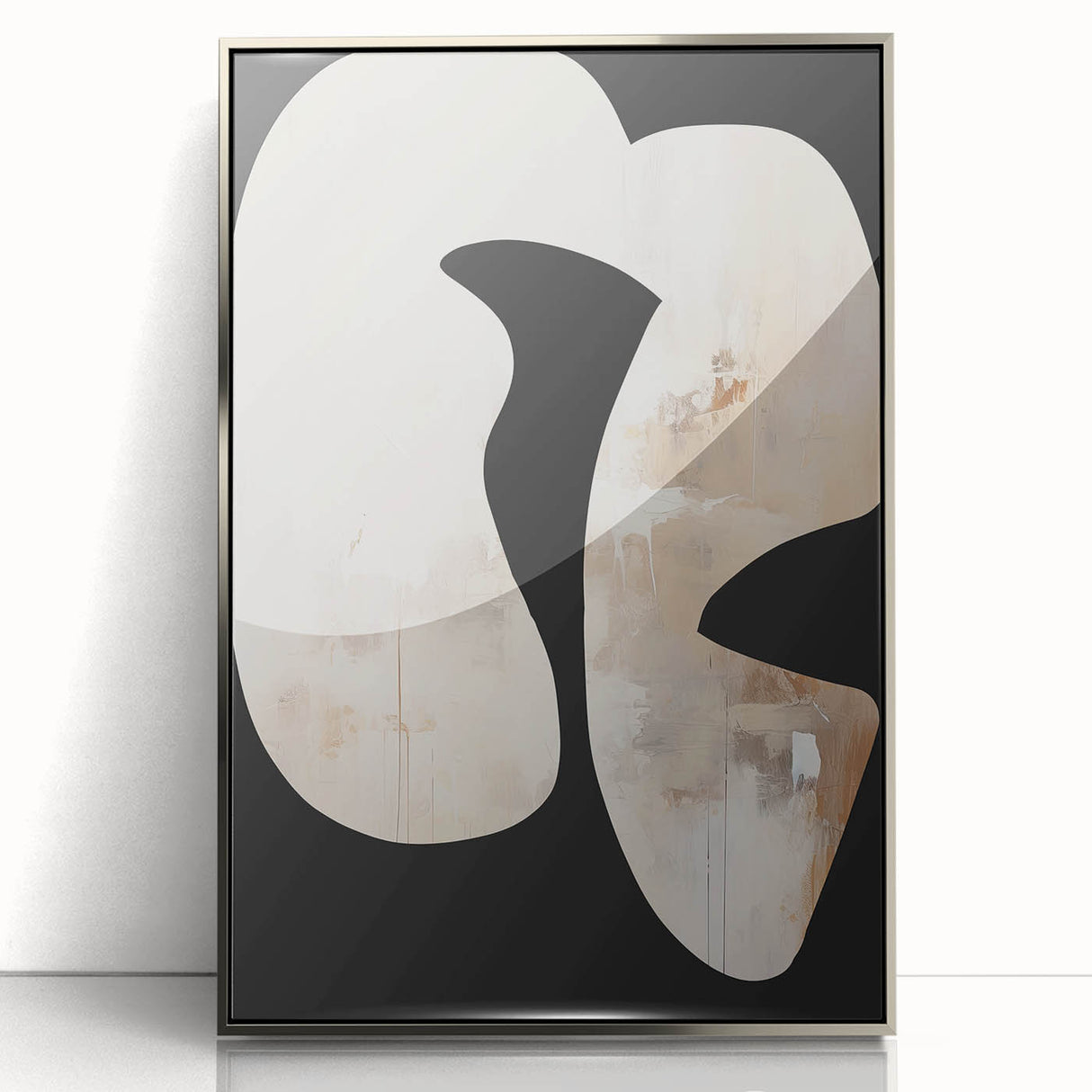 Framed abstract minimalist wall art featuring a silver acrylic design, showcased from a front view against a neutral background, perfect for modern decor.