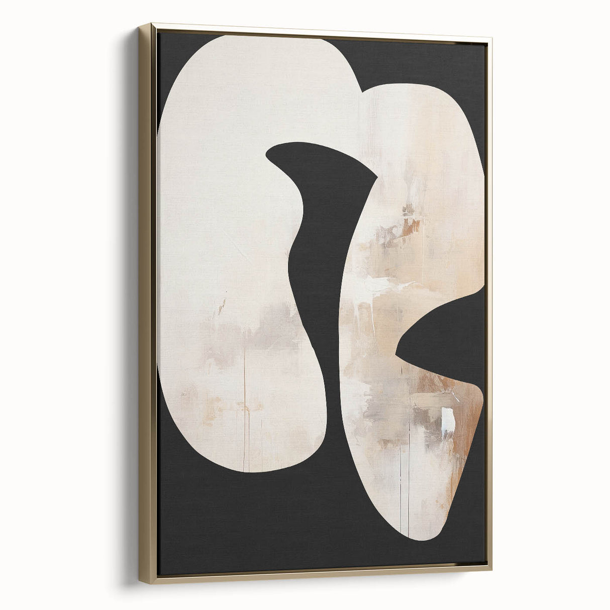 Abstract minimalist wall art in a framed canvas with a gold accent, showcasing a modern design that enhances contemporary home decor. Perfect for stylish living spaces.
