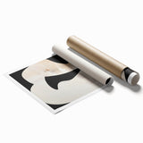 Abstract minimalist wall art print showcasing soft pastel colors and geometric shapes, elegantly rolled for shipping in a protective cardboard tube. Ideal for modern decor.