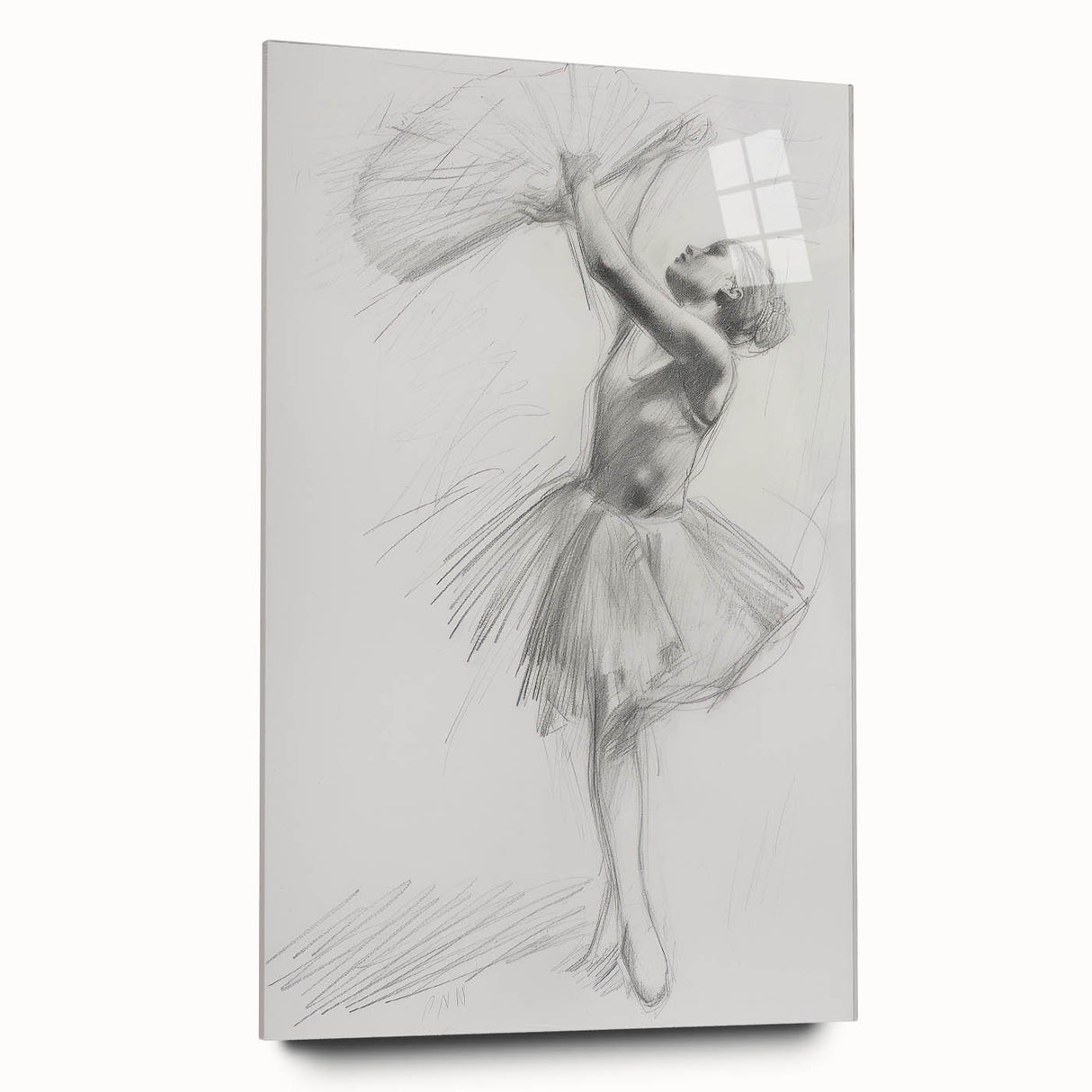 Abstract figurative acrylic artwork displayed in a glass frame, showcasing vibrant colors and dynamic shapes, ideal for modern home decor accents.