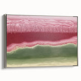 Framed abstract landscape canvas art with silver edges, showcasing vibrant colors and intricate patterns, perfect for modern home decor or office spaces.