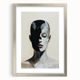 Abstract minimalist wall art framed in silver with a white mat, showcasing a modern design perfect for contemporary decor, enhancing interior aesthetics.