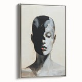Framed canvas wall art showcasing a silver abstract minimalist design, viewed from the side, perfect for modern home decor and enhancing interior aesthetics.
