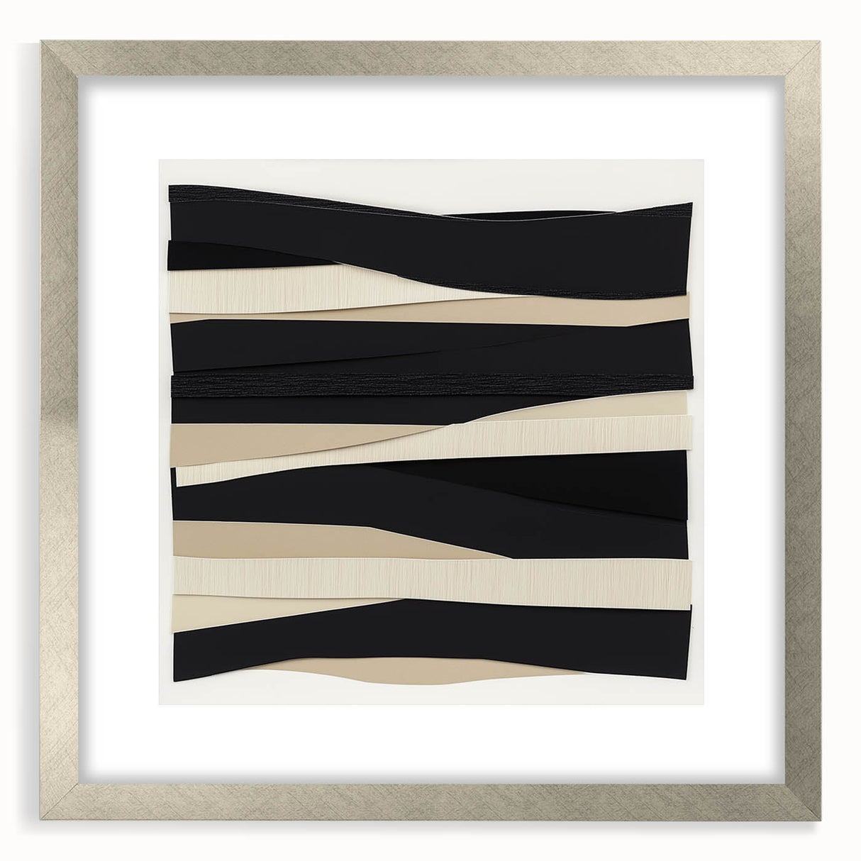 Contemporary Abstract Canvas – Neutral Black, Beige & Ivory Layers