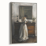Silver-framed abstract figurative canvas artwork showcasing vibrant colors and intricate details, ideal for modern home decor and artistic expression.