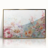 Framed acrylic artwork featuring vibrant abstract floral designs in gold and pastel colors, perfect for modern home decor. Ideal for adding a touch of elegance to any space.