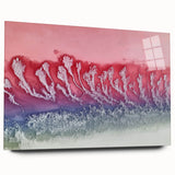 Abstract landscape artwork on acrylic glass showcases vibrant colors and fluid shapes, offering a modern aesthetic perfect for home decor. The side view emphasizes the sleek design without visible mounting pins, ideal for enhancing interior spaces.