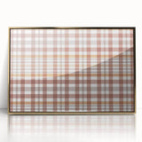 Mid-century modernist fall scene in gold and orange tones on a framed acrylic, ideal for modern art wall decor.