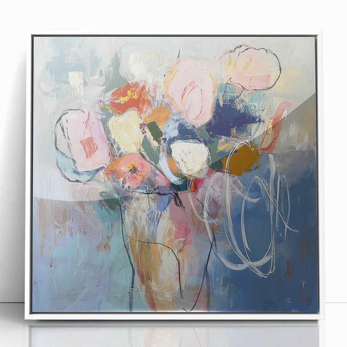 Framed Dining Room Prints - Abstract Floral Bouquet Painting