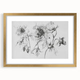 Abstract floral artwork framed in gold with a mat, showcasing vibrant colors and intricate patterns, ideal for elegant home decor and art enthusiasts.