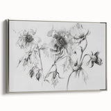 Framed canvas artwork showcasing vibrant abstract floral designs in shades of blue and pink, with a sleek silver frame enhancing its contemporary aesthetic.