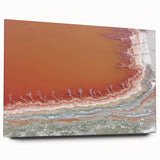 Abstract landscape artwork displayed in a side view, featuring vibrant hues of blue and green with a smooth acrylic finish, ideal for modern decor.