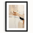 Abstract minimalist wall art framed in black with a white mat, showcasing geometric shapes and subtle colors, ideal for modern home decor.