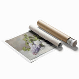 Abstract floral design rolled print featuring vibrant colors in a modern artistic style, elegantly packaged in a durable cardboard tube for safe transport.