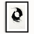 Abstract minimalist wall art framed in black with a white mat, showcasing geometric shapes and soft colors, ideal for modern home decor.