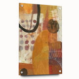 Large abstract wall art depicting fall seasons in warm orange and brown tones on acrylic glass.