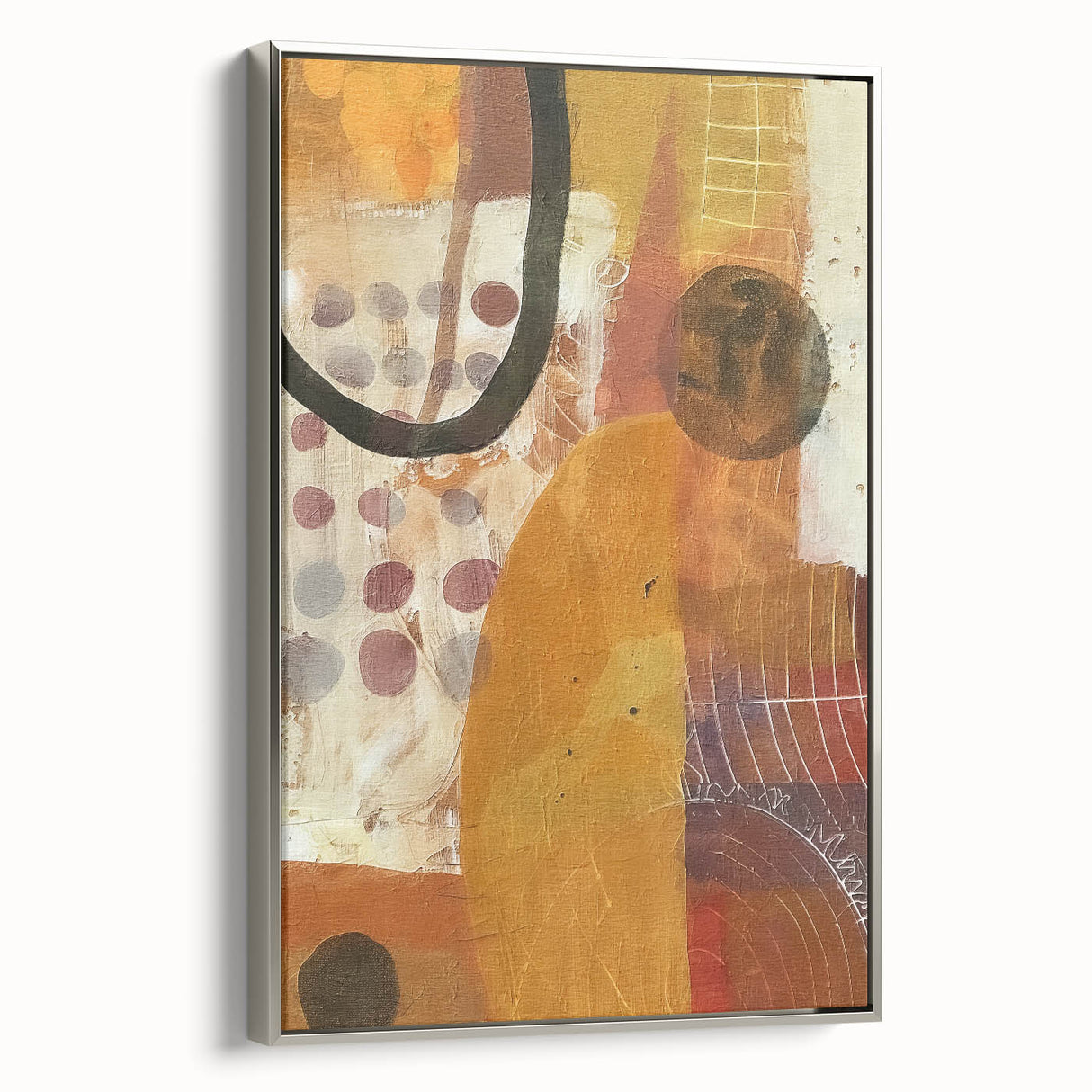Framed canvas depicting a vintage landscape art painting of autumn trees in vibrant red and orange hues.