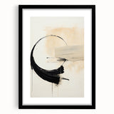 Abstract minimalist wall art framed in black with a white mat, showcasing a geometric design. Perfect for modern home decor to enhance any living space.