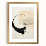Abstract minimalist wall art featuring a gold frame and white mat, showcasing a modern design ideal for contemporary home decor, enhancing any living space.