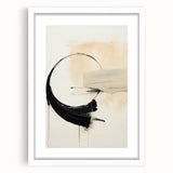 Abstract minimalist wall art framed in white, showcasing a geometric design with soft pastel colors, ideal for modern home decor.