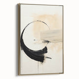 Framed minimalist wall art featuring an abstract design with gold accents, showcasing a side view of the canvas, perfect for modern home decor.