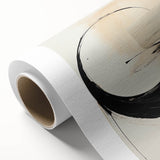 Abstract minimalist wall art on rolled canvas featuring soft pastel colors and geometric shapes, packaged securely in a cardboard tube for safe delivery.