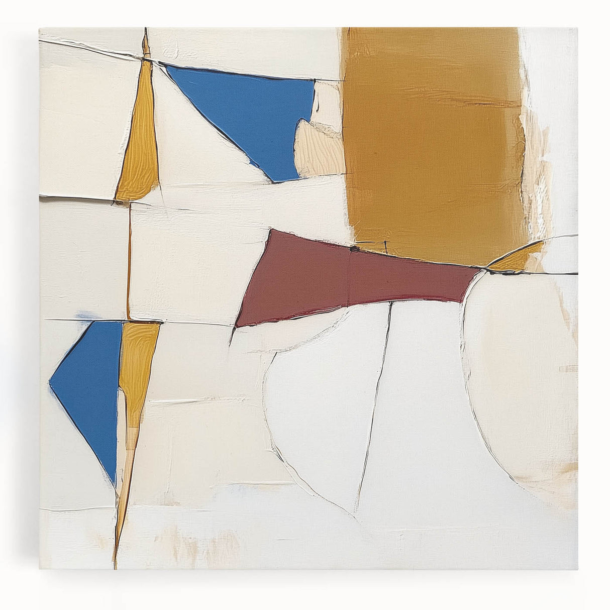 Colorful Abstract Wall Art – Geometric Canvas in Blue & Mustard