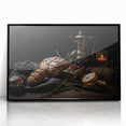 Large abstract wall art featuring assorted fruits in bold colors on a black acrylic framed print.