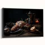 Black and white vintage poster art featuring a variety of fruits, printed on framed canvas, suitable for bedroom wall decor.