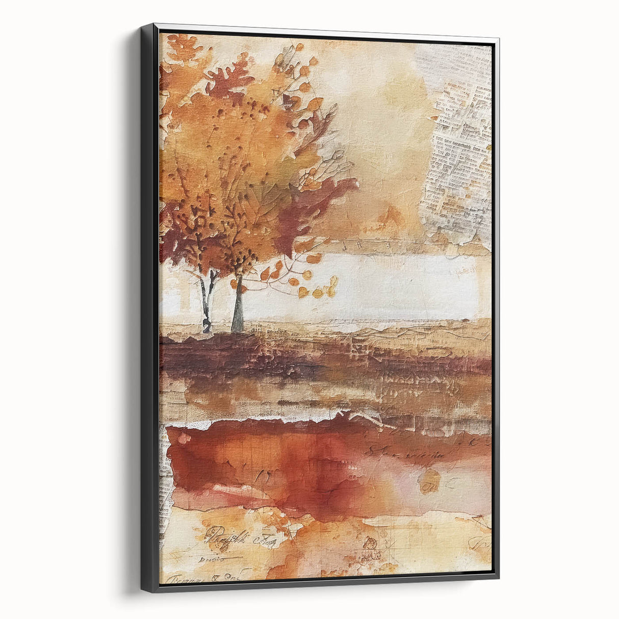 Black and white landscape art painting on framed canvas, depicting a vintage poster style, ideal for bedroom wall decor.