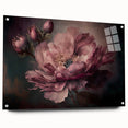 Abstract floral acrylic glass artwork showcasing vibrant colors and intricate patterns, displayed from a side view with pins, ideal for modern decor.