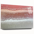 Abstract landscape artwork displayed on acrylic glass, showcasing vibrant colors and dynamic shapes, with pins securing it in a stylish side view presentation. This modern piece enhances contemporary decor and adds a touch of elegance to any space.