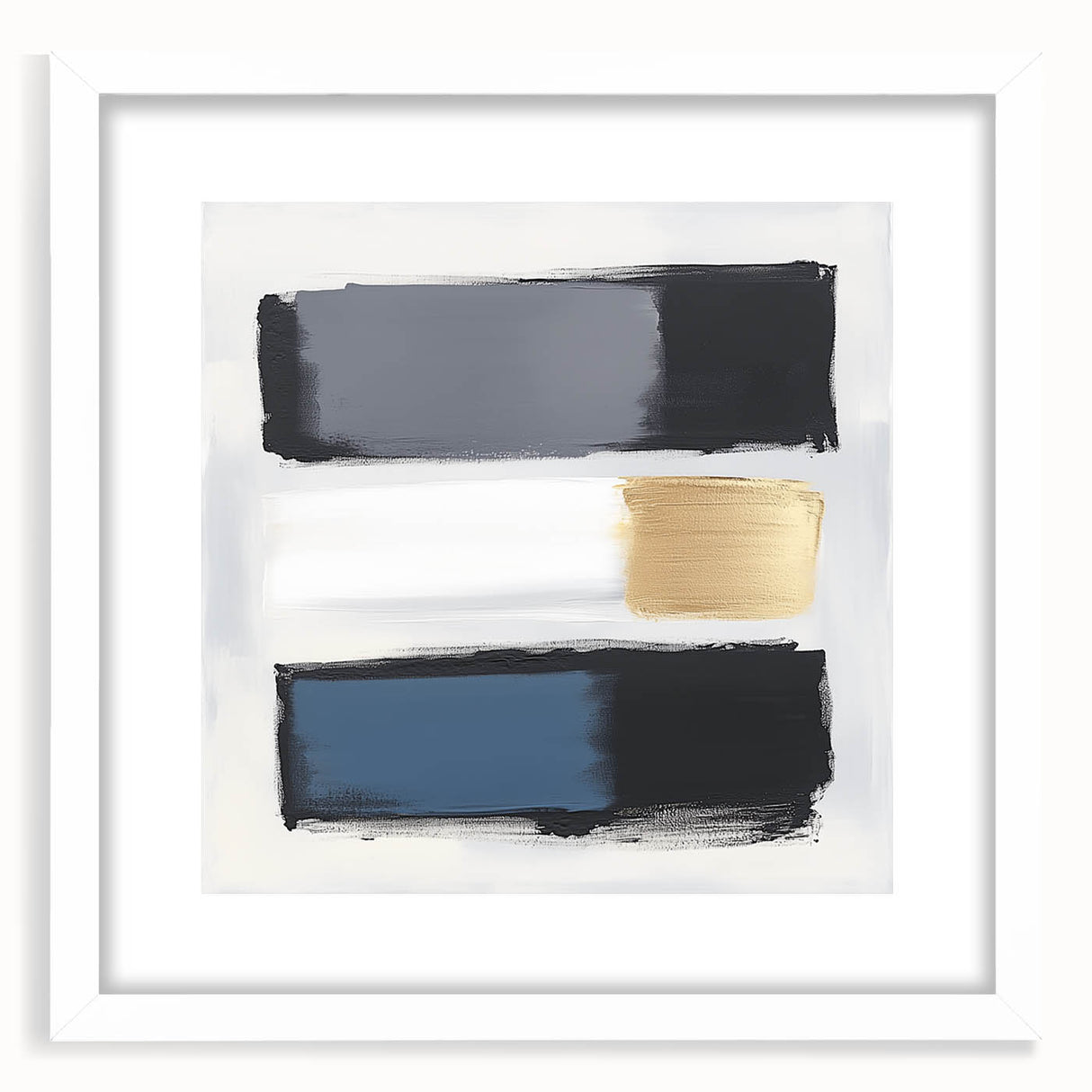Minimalist Abstract Wall Art – Gray, Navy & Gold Brushstroke Canvas