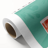 Art deco poster featuring a stylized cocktail, in vibrant orange and teal, on rolled canvas, ideal for dining room wall art.