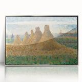Impressionist Haystack Landscape Art - Seurat Inspired Farm Scene Print
