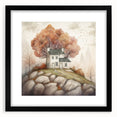 Extra large abstract art print featuring vibrant autumn hues on textured canvas, framed in black.