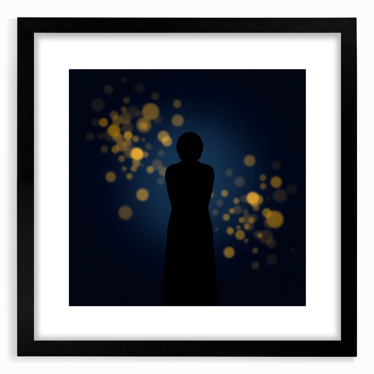 Silent Glow – Emotive Silhouette with Bokeh Light Wall Art Print