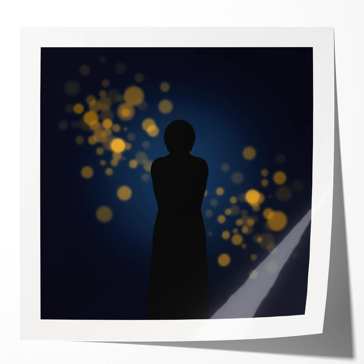 Silent Glow – Emotive Silhouette with Bokeh Light Wall Art Print
