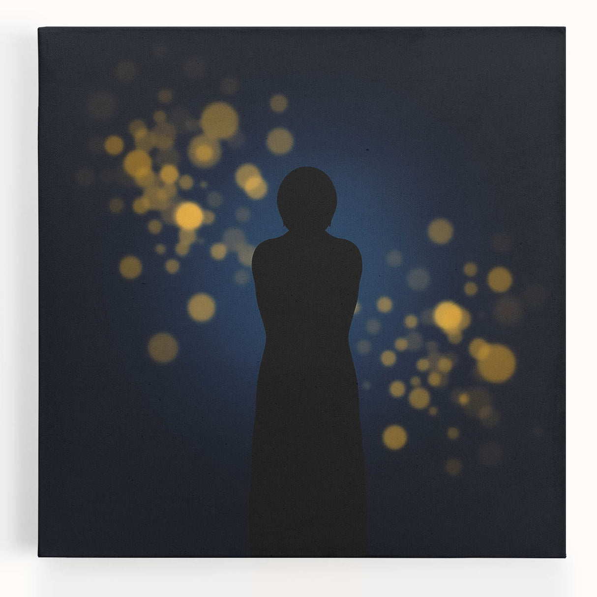 Silent Glow – Emotive Silhouette with Bokeh Light Wall Art Print