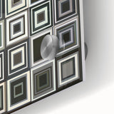 Close-up view of an abstract geometric design on acrylic glass, showcasing vibrant colors and intricate shapes, perfect for modern home decor. This artistic piece adds a contemporary touch to any interior setting.