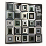 Abstract geometric acrylic glass artwork showcasing vibrant colors and intricate patterns, designed for modern decor. Ideal for contemporary home or office spaces.