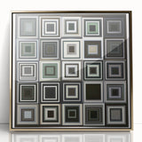 Framed abstract geometric acrylic art piece with gold accents, showcasing intricate shapes and vibrant colors, ideal for modern home decor.