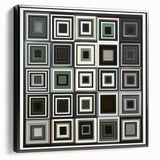 Abstract geometric framed canvas art showcasing a modern black design, viewed from the side, highlighting its sleek edges and minimalist aesthetic, perfect for contemporary decor.