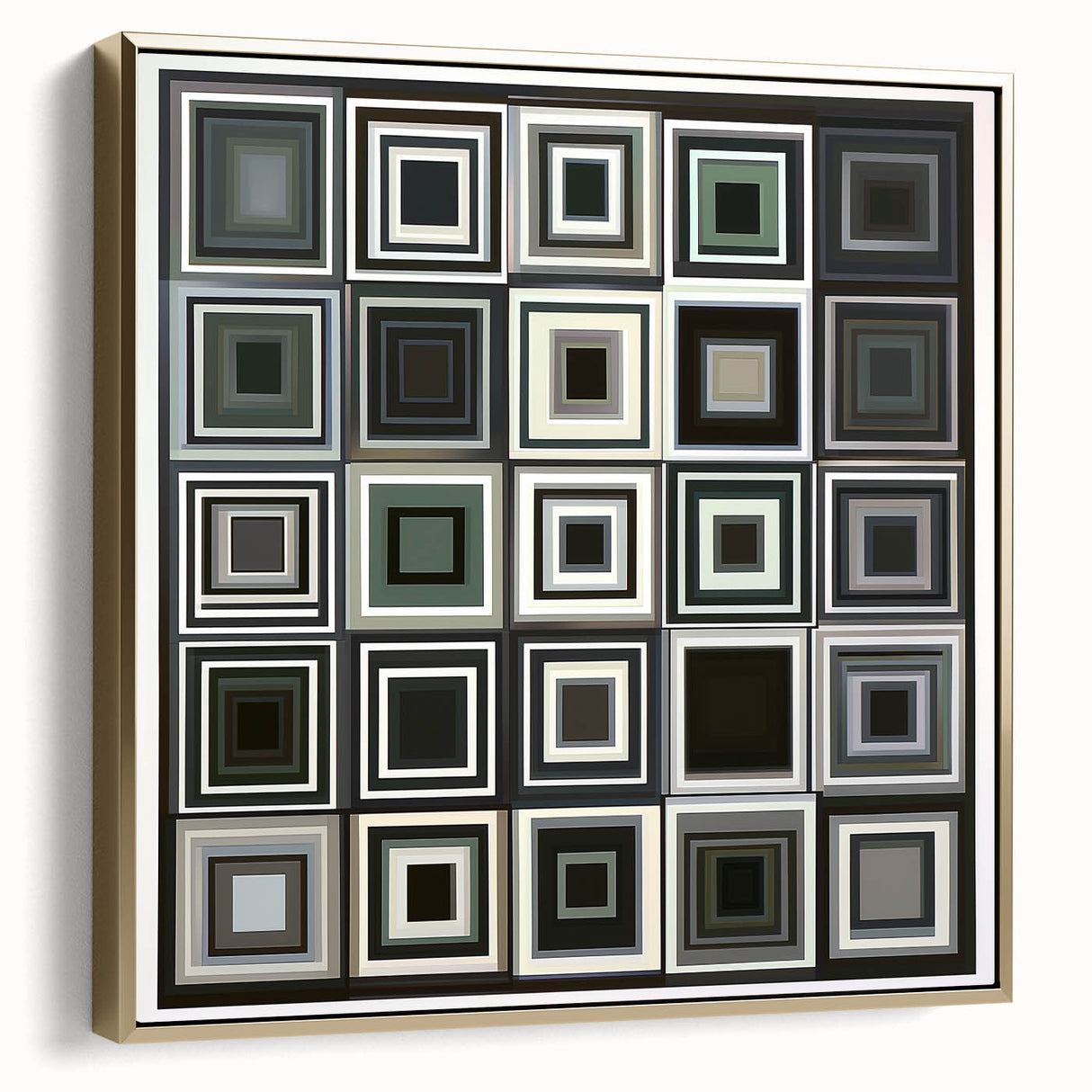 Framed abstract geometric wall art in silver and gold tones, showcasing modern design elements suitable for contemporary home decor, displayed in an elegant setting.