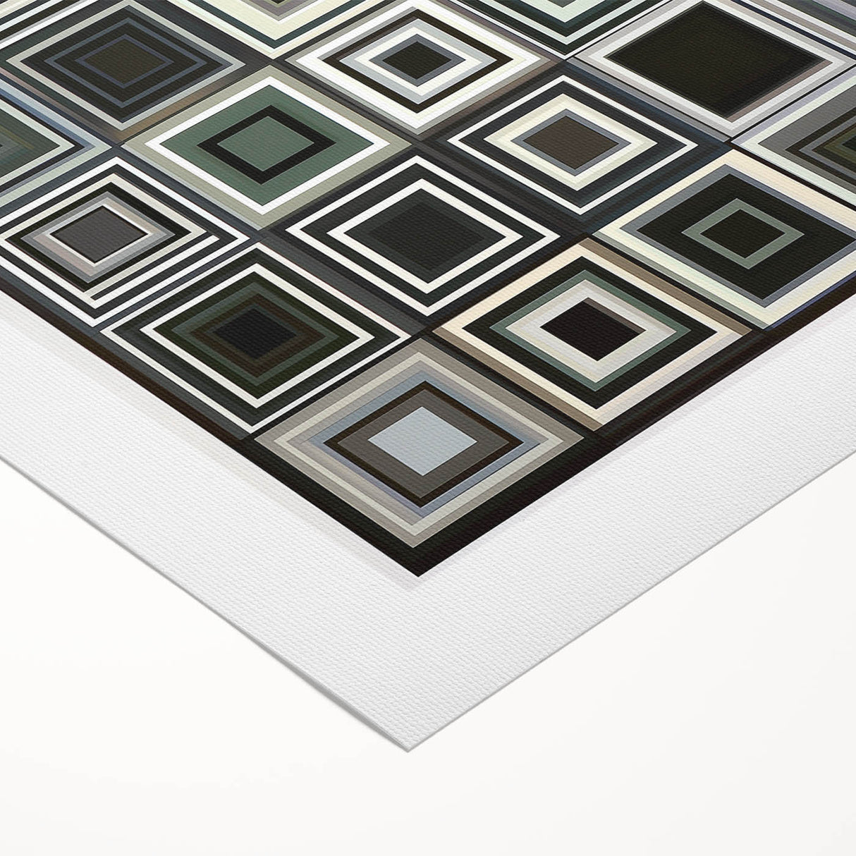 Abstract geometric design on rolled canvas showcasing vibrant colors and intricate patterns, perfect for modern home decor. Packaged in a protective cardboard tube.