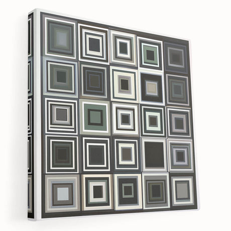 Stretched abstract geometric canvas art showcasing vibrant colors and sharp angles, perfect for modern decor, displayed from a side view. Ideal for contemporary interior design.