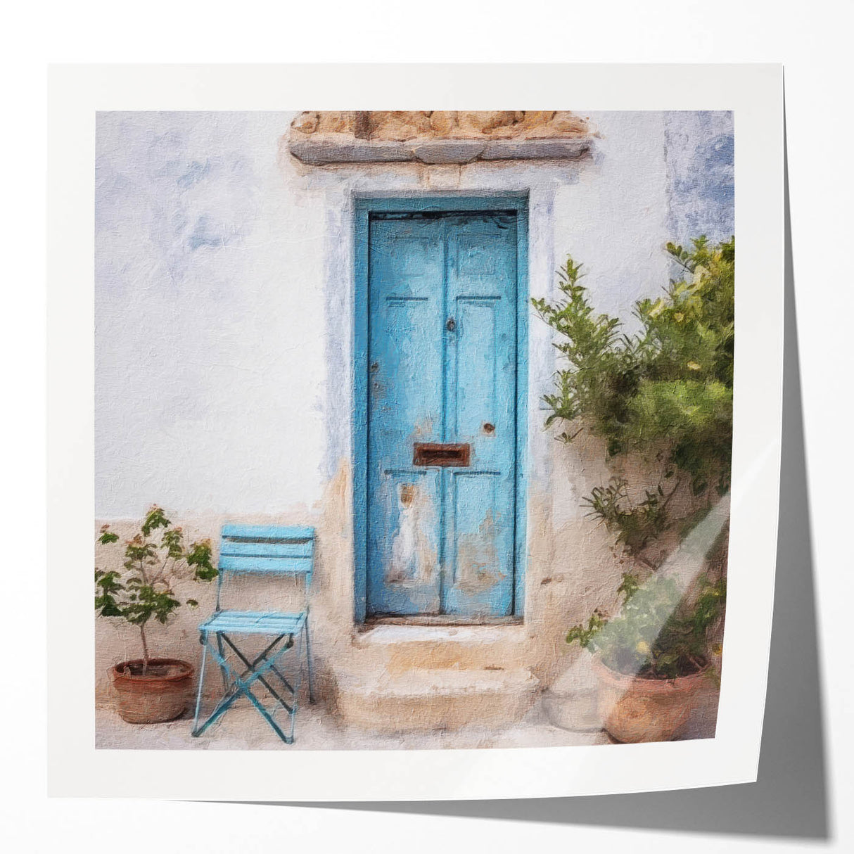 Extra large floral art on glossy print, featuring an ancient Greek door design in earth tones, perfect for dining room decor.