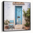 Black and white framed canvas featuring a vintage poster art style of a Greek architecture door.